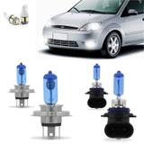 Kit Lampadas Fiesta Hatch Sedan 2003 2004 2005 2006 Super Brancas Farol H4 Milha HB4 9006 - Techone 8500k 55w Inmetro