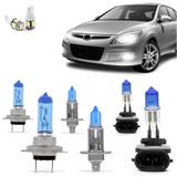 Kit Lampadas Hyundai i30 2009 2010 2011 2012 Super Brancas Farol H7 H1 55w Milha H27 881 27w - Techone 8500k 12v Inmetro