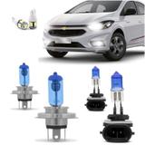 Kit Lampadas Onix Prisma Ltz Lt Joy 2017 2018 2019 Super Brancas Farol H4 55w Milha H27 881 27w - Techone 8500k Inmetro