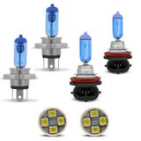 Kit Lâmpadas Super Branca H4 H11 4200K Efeito Xênon + Par Lâmpadas Pingo T10 4 LEDs Tipo Xênon - Prime