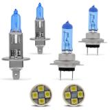 Kit Lâmpadas Super Brancas H1 H7 Efeito Xênon + Par Pingo T10 4 LEDs Super Branca Tipo Xenon - Prime
