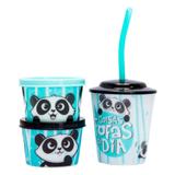 Kit Lanche Copo Canudo com Potinhos - Panda - Uatt