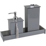 Kit Lavabo Toalete Luxo Acrílico 3 Peças Cinza Metálico - Decor premium