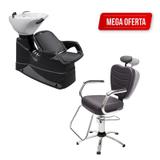 Kit Lavatório Reclinável Cuba Porcelana + Cadeira Poltrona Reclinável Dompel