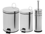Kit Lixeira Inox com Pedal com Tampa 3L e 5L Swiss - Premium MB-BA003 e MB-BA005 + Escova Sanitária
