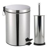 Kit Lixeira Pedal Inox 5 Litros + Escova Sanitária Inox Home - Homeflex