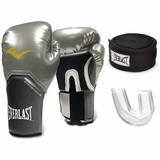 Kit Luva Boxe Pro Style Elite Prata Bandagem Bucal Everlast