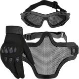 Kit Luva Tática Dedo Completo + Máscara de Tela + Óculos Telado - Preto - Renascença