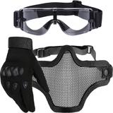 Kit Luva Tática Dedo Completo + Máscara Telada + Óculos X800 Paintball - Preto - Renascença