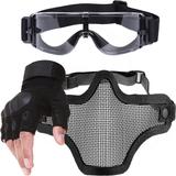 Kit Luva Tática Meio Dedo + Óculos X800 + Máscara Telada - Preto - Renascença