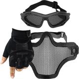Kit Luva Tática Slim Meio Dedo + Óculos Telado + Máscara de Tela - Preto - Renascença