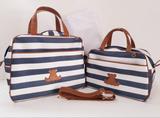 Kit Mala Maternidade + Bolsa Listrado Azul - 03 Peças - Alinhado baby