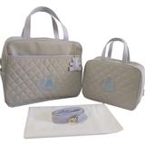 Kit Mala Maternidade + Bolsa P Matelasse Cinza com Azul - Alinhado baby