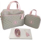 Kit Mala Maternidade + Bolsa P Matelasse Cinza com Rosa - Alinhado baby