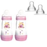 Kit Mam Mamadeira First Bottle 260ml Rosa + Bico X 6m+ Embalagem Dupla (1015+4674)