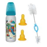 KIT Mamadeira Lillo Divertida AZUL + 2 Bicos Látex Redondo + Escova de Limpeza
