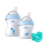 Kit Mamadeiras Chicco 150ml e 250ml Azul e Chupeta Soft