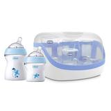 Kit Mamadeiras Chicco 150ml e 250ml Azul e Esterilizador