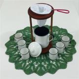 Kit Mancebo Coador em Madeira Com Bule e Canecas 150ml Branco Esmaltado - Metallouça