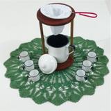 Kit Mancebo Coador em Madeira Com Bule e Canecas 70ml Branco Esmaltado - Metallouça