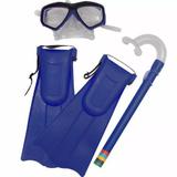 Kit Mergulho Mascara/ Snorkel/  Pé De Pato Kids Tam 27 Ao 32- azul