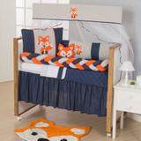 Kit Mini Berço Raposa Trança Azul Marinho com Saia -11 peças - Gaby enxovais