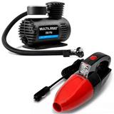 Kit Mini Compressor De Ar Compacto E Aspirador De Pó Automotivo Portátil Multilaser