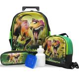 Kit Mochila De Rodinhas Dinossauro , Estojo E Lancheira Tam G - Mac mochilas