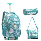 Kit Mochila Feminina com Rodinhas Seanite Lancheira e Estojo Florida Verde