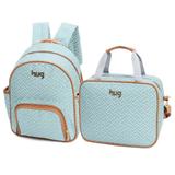Kit Mochila Maternidade com Bolsa M Geométrica Azul Bebê - Hug Baby