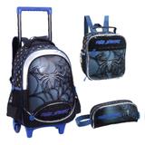 Kit Mochila Rodinhas Infantil Masculino Denlex DL0630 Azul