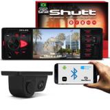 Kit MP5 Player Shutt Los Angeles 1 Din 4 Pol Bluetooth USB MP3 MP4 + Câmera Ré 2 em 1 Suporte Placa