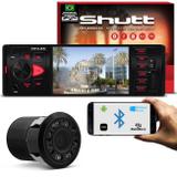 Kit MP5 Player Shutt Los Angeles 1 Din 4 Pol Bluetooth USB MP3 MP4 FM + Câmera de Ré Preto 8 Leds