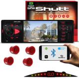 Kit MP5 Player Shutt Los Angeles 1 Din 4 Pol Bluetooth USB MP3 MP5 FM + Sensor Ré 4 Pontos Vermelho