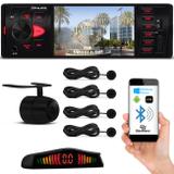 Kit MP5 Player Shutt Los Angeles 1 Din 4 Pol Bluetooth USB MP3 + Sensor Preto e Câmera Ré 4 Pontos