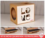 Kit Nicho Gatos C/almofada + 2 Prateleiras - Fte Branca - Love - Nekocat