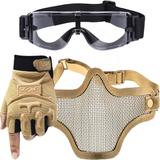 Kit Óculos X800 Paintball + Máscara Telada + Luva Meio Dedo Slim - Bege - Renascença