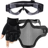 Kit Óculos X800 Paintball + Máscara Telada + Luva Meio Dedo Slim - Preto - Renascença