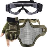 Kit Óculos X800 Paintball + Máscara Telada + Luva Meio Dedo Slim - Verde - Renascença