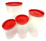 Kit Organizadores Vasilha Oval Alto 4 Peças Top Line Vermelho