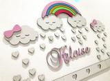 Kit Painel de Parede Completo Nuvens Arco Íris Personalizado - Decoração Quarto do Bebê - Fabricação própria