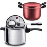 Kit Panela Pressão 4,5l Polida e Espagueteira Cereja MTA