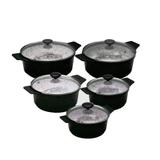 Kit Panelas Plus em Alumínio Fundido Revestimento Cerâmica Antiaderente 5 Peças Preto - Aluminios j.r