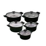 Kit Panelas Plus em Alumínio Fundido Revestimento Cerâmica Antiaderente 5 Peças Preto - Aluminios j.r