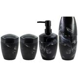 Kit Para Banheiro Acessórios Design Marmorizado De Plástico Preto Nero - Ou
