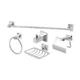 Kit Para Banheiro Quadrado 5 Peças Em Metal Cromado Imperatriz