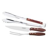 Kit para Churrasco Polywood Vermelho com 3 Peças em Inox - Tramontina