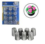 Kit para confeiteiro com 12 bicos russo metal - 123 util