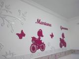 Kit para Gêmeos com Dois nomes - Painel de Parede MDF Completo Menina Com Bicicleta Personalizado - Fabricação própria