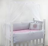 Kit para Mini Berço Moises Menina Chevron Coroa 7 peças 100% Algodão Rosa Bebe - Doce lar enxovais